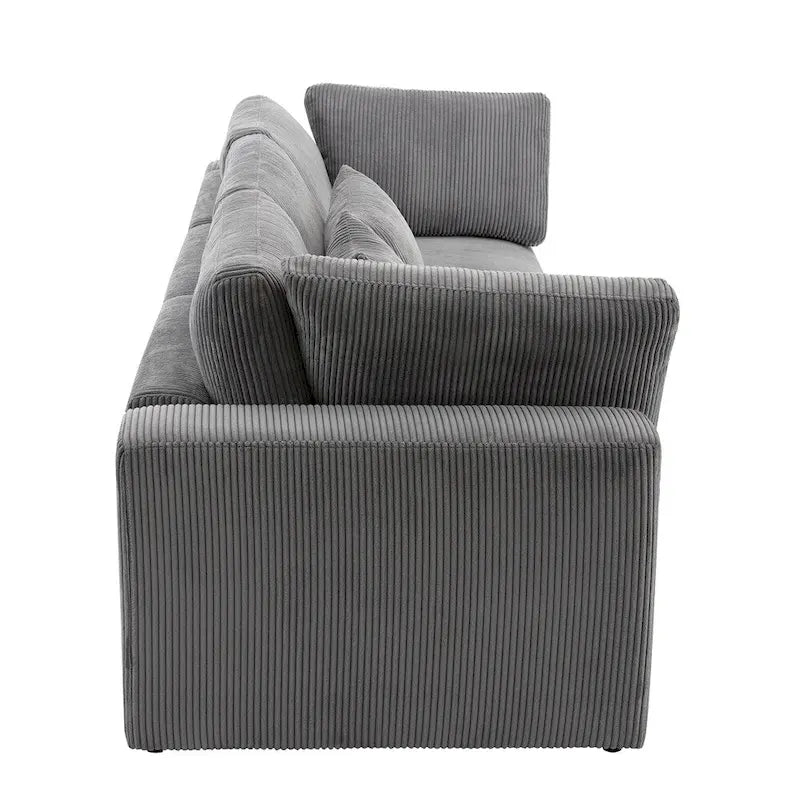 105" Corduroy 3-Seater Sofa with Removable Cushions and Throw Pillows