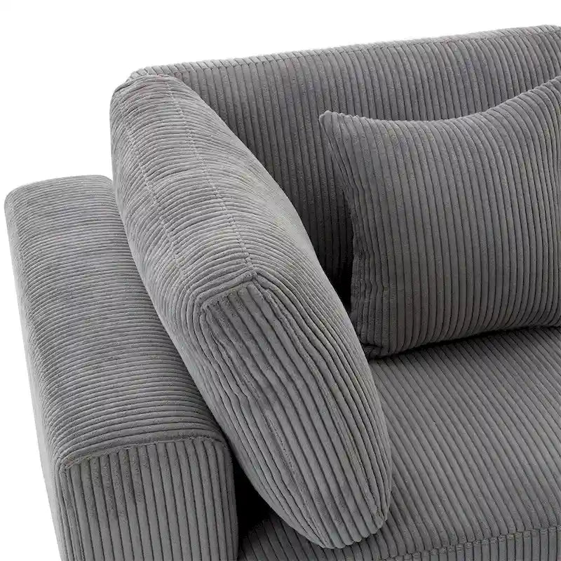 105" Corduroy 3-Seater Sofa with Removable Cushions and Throw Pillows