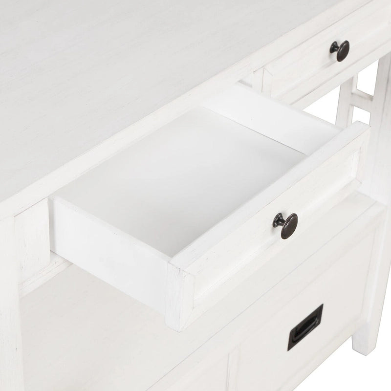 Consolle in stile farmhouse con 4 cassetti e ripiano contenitore aperto
