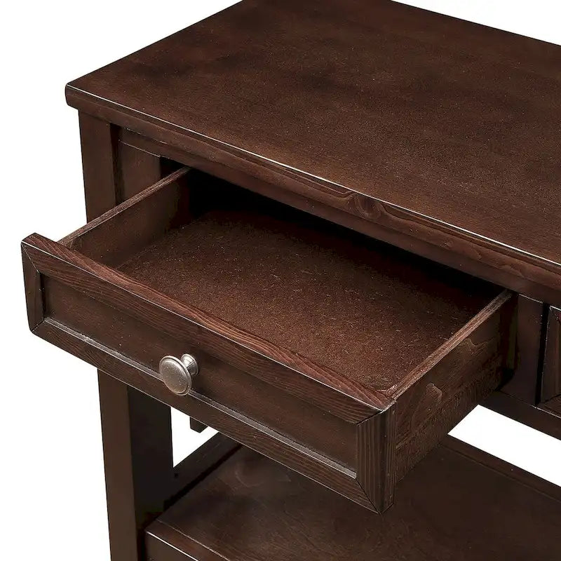 Consolle in stile farmhouse con 4 cassetti e ripiano contenitore aperto