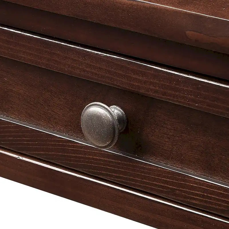 Consolle in stile farmhouse con 4 cassetti e ripiano contenitore aperto