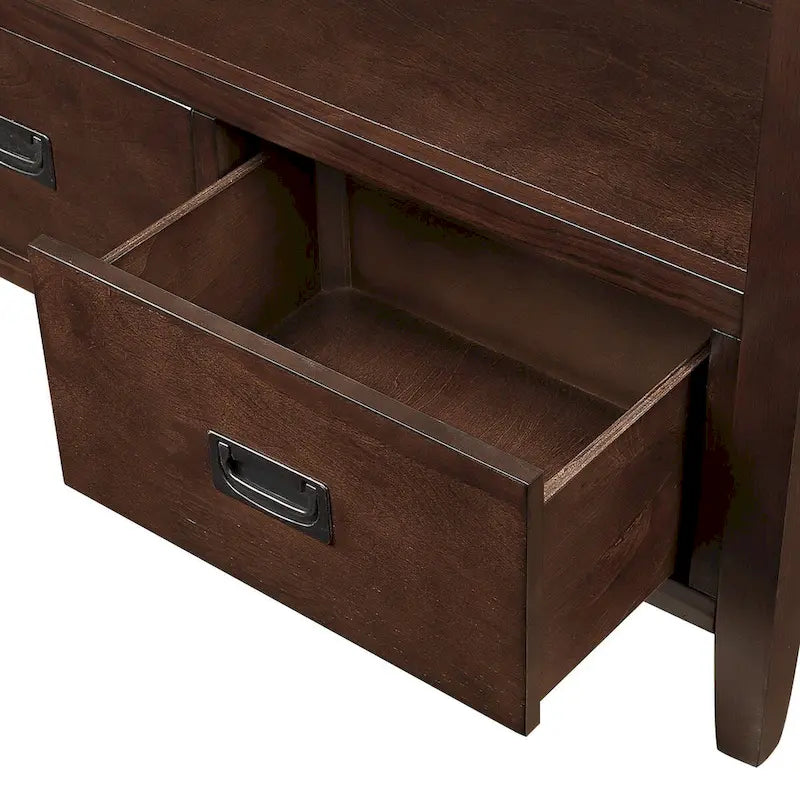 Consolle in stile farmhouse con 4 cassetti e ripiano contenitore aperto