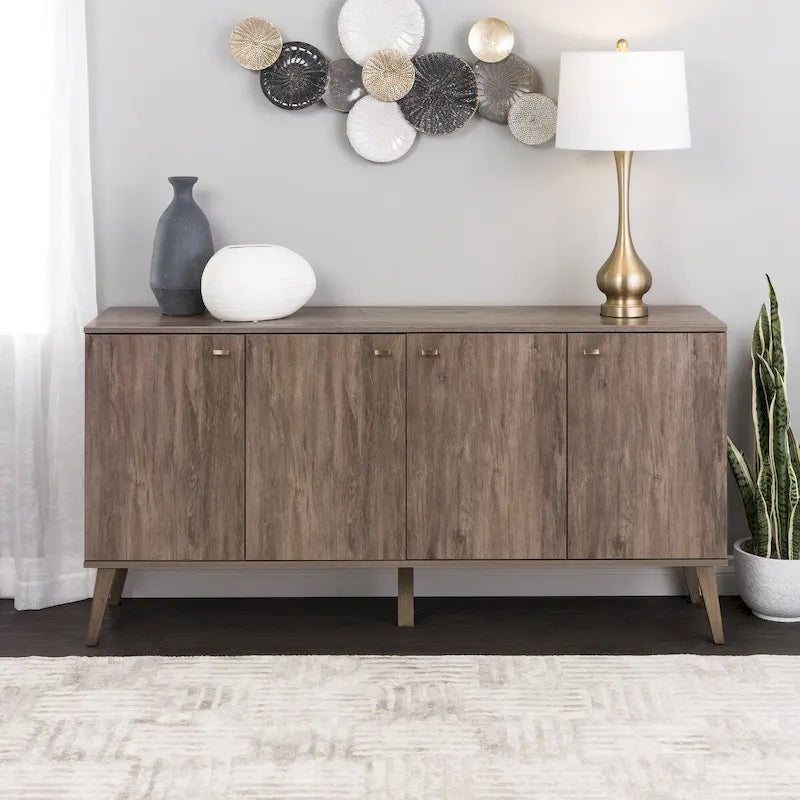 Mid-Century-Modern-Buffet und Sideboard mit 4 Türen und verstellbaren Regalen
