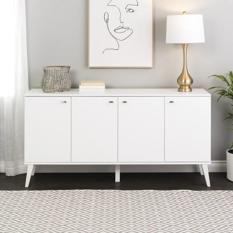 Mid-Century-Modern-Buffet und Sideboard mit 4 Türen und verstellbaren Regalen