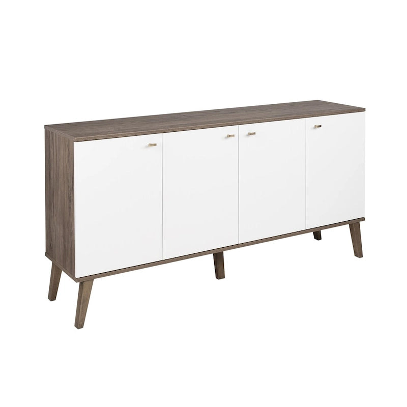 Credenza e buffet moderno di metà secolo a 4 ante con ripiani regolabili