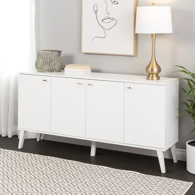 Credenza e buffet moderno di metà secolo a 4 ante con ripiani regolabili
