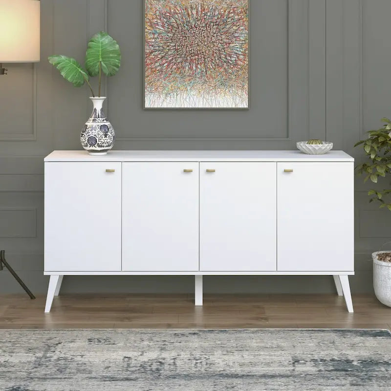 Credenza e buffet moderno di metà secolo a 4 ante con ripiani regolabili
