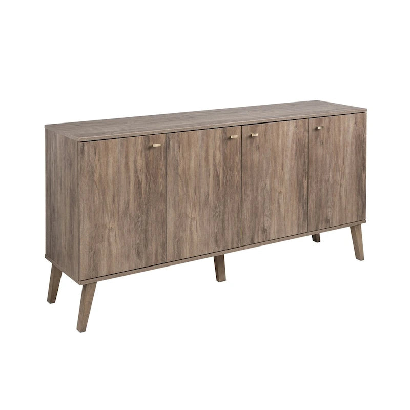 Credenza e buffet moderno di metà secolo a 4 ante con ripiani regolabili