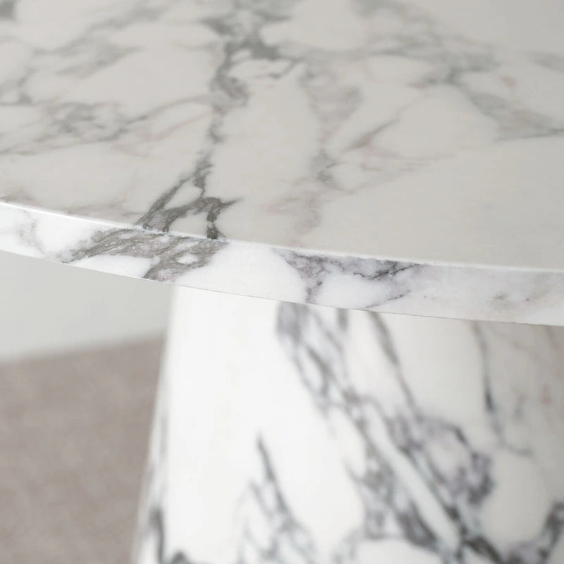 Table de salle à manger ronde de 35" avec piètement central en faux marbre pour petits espaces