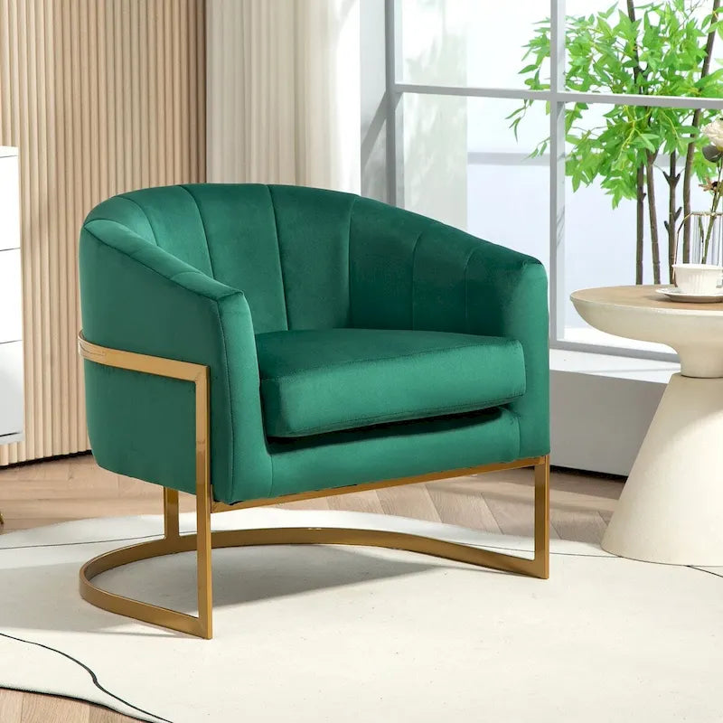 Samt-Sessel mit goldfarbenem Metallrahmen