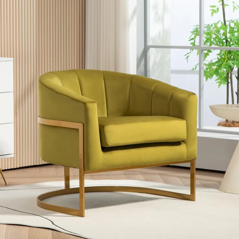 Samt-Sessel mit goldfarbenem Metallrahmen