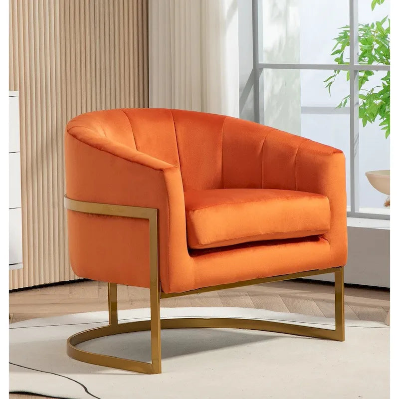 Samt-Sessel mit goldfarbenem Metallrahmen