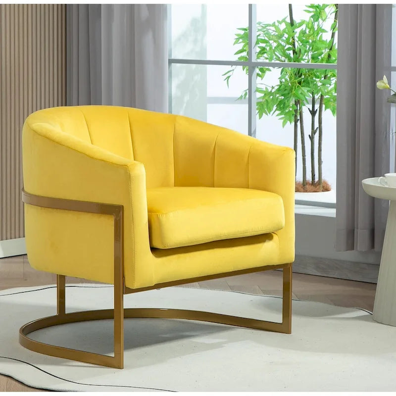 Samt-Sessel mit goldfarbenem Metallrahmen