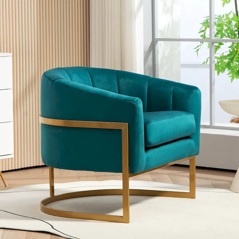 Samt-Sessel mit goldfarbenem Metallrahmen