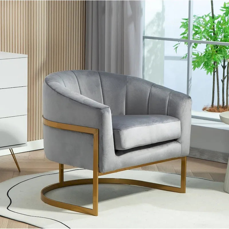 Samt-Sessel mit goldfarbenem Metallrahmen