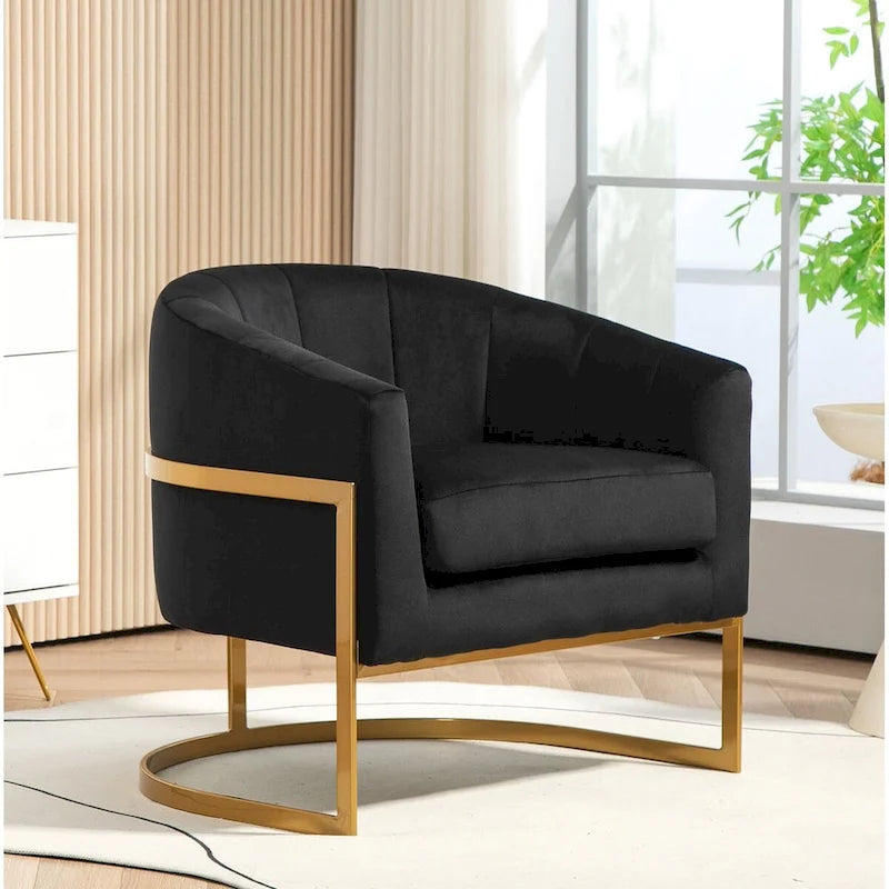 Samt-Sessel mit goldfarbenem Metallrahmen