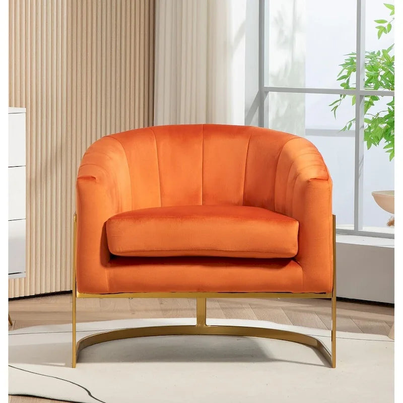Samt-Sessel mit goldfarbenem Metallrahmen