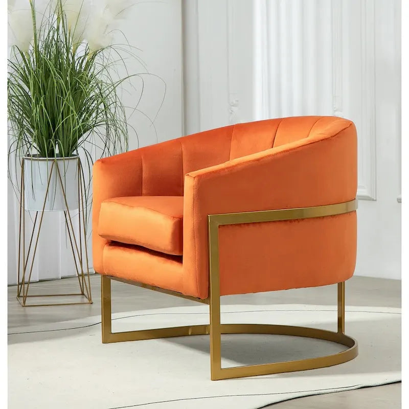Samt-Sessel mit goldfarbenem Metallrahmen
