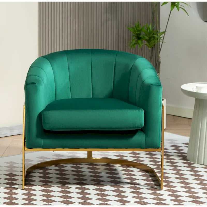 Samt-Sessel mit goldfarbenem Metallrahmen