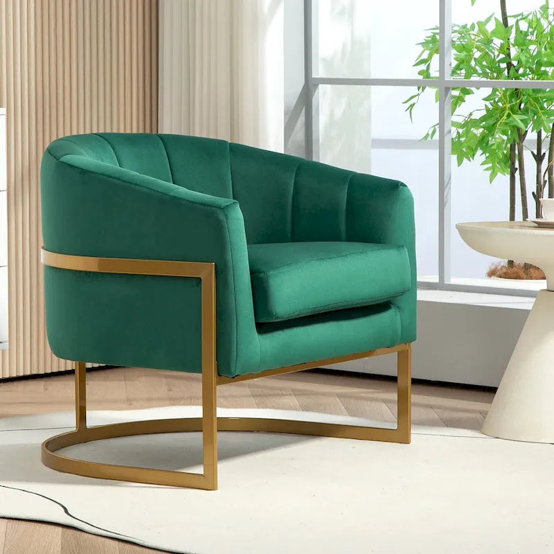 Samt-Sessel mit goldfarbenem Metallrahmen