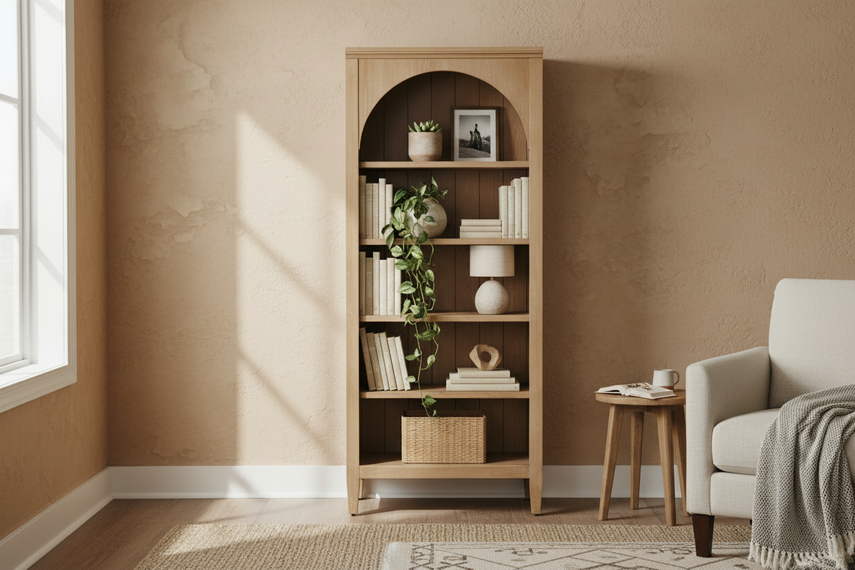 Arched Bookshelf Rich Interior Scene