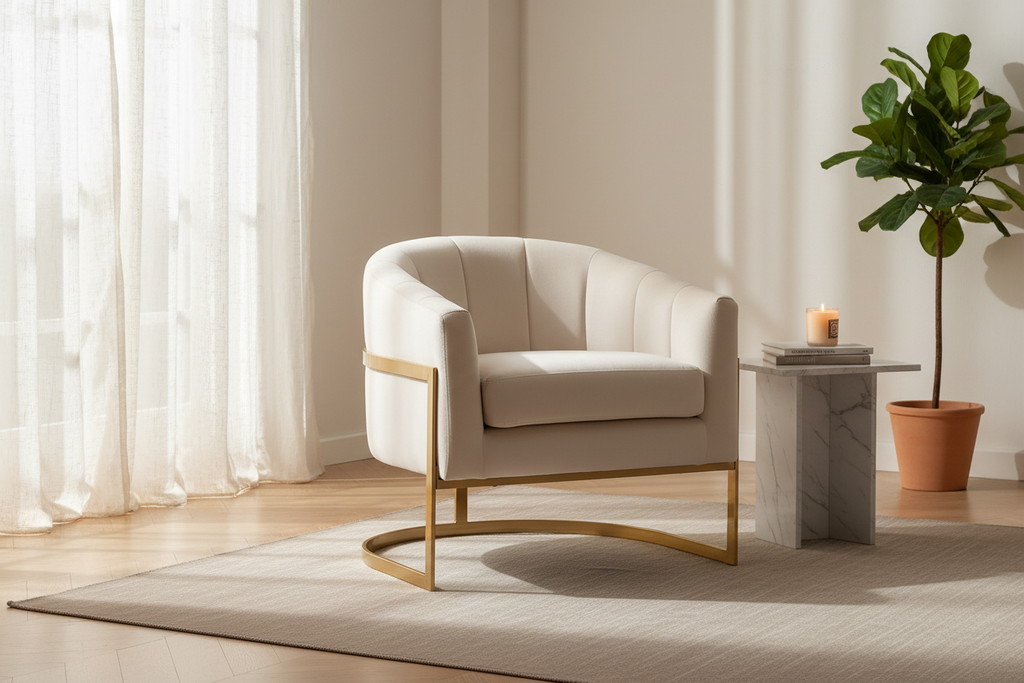 Cream Barrel Accent Chair in Luxury Living Room