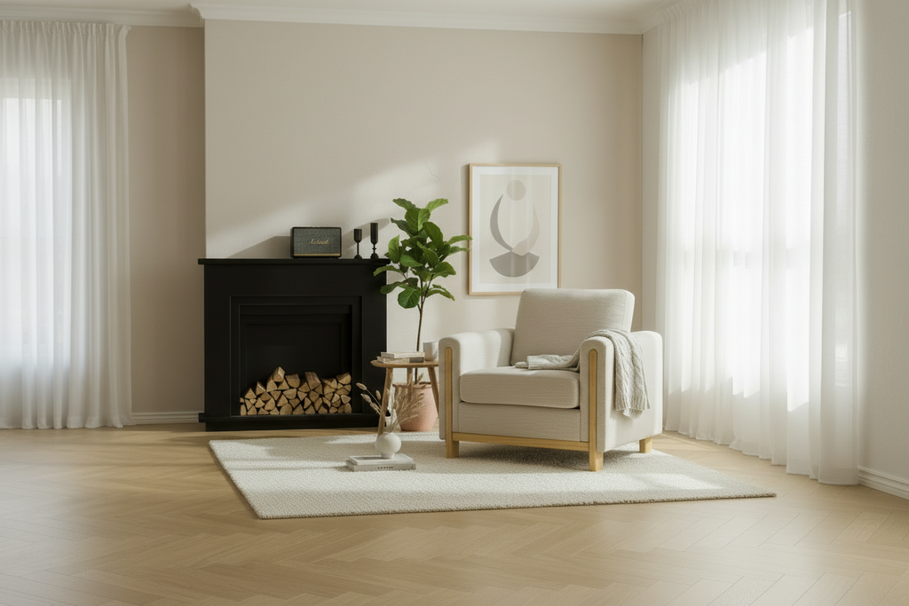 Wide-angle living room scene